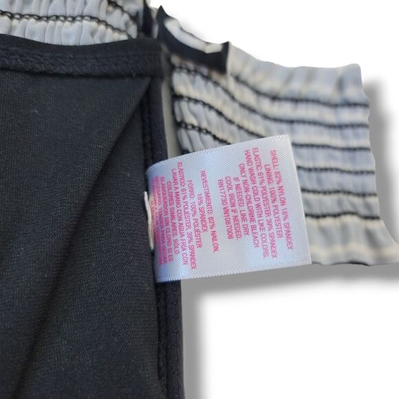 Xhilaration Shirred Stripe Smocked Off-The-Shoulder Lace Up Corset Back Swim Top - Picture 9 of 10